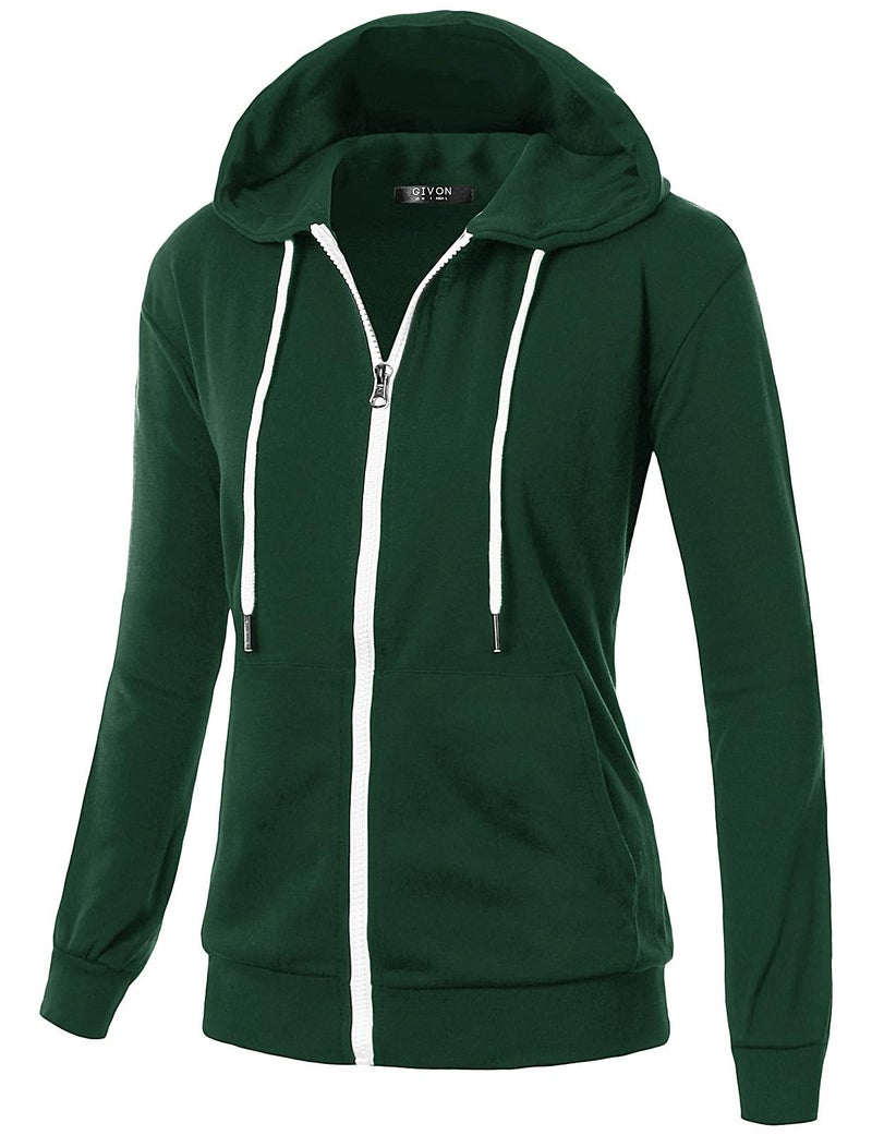 GIVON Women's Lightweight Zip Up Hoodie â€“ Long Sleeve Thin Casual Hooded Jacket, Plus DCF200-GREEN-L - Image 1